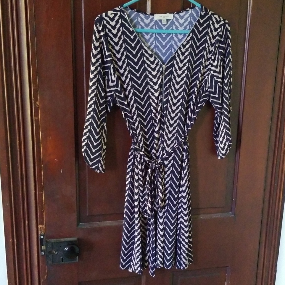 Blue and Cream Patterned Dress. Size XL Petite.